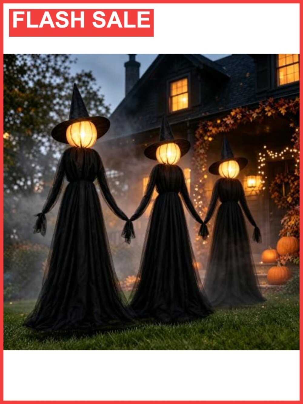 5 FT Light Up Halloween Witch Decorations Set of 3 Holding Hands Outdoor Yard